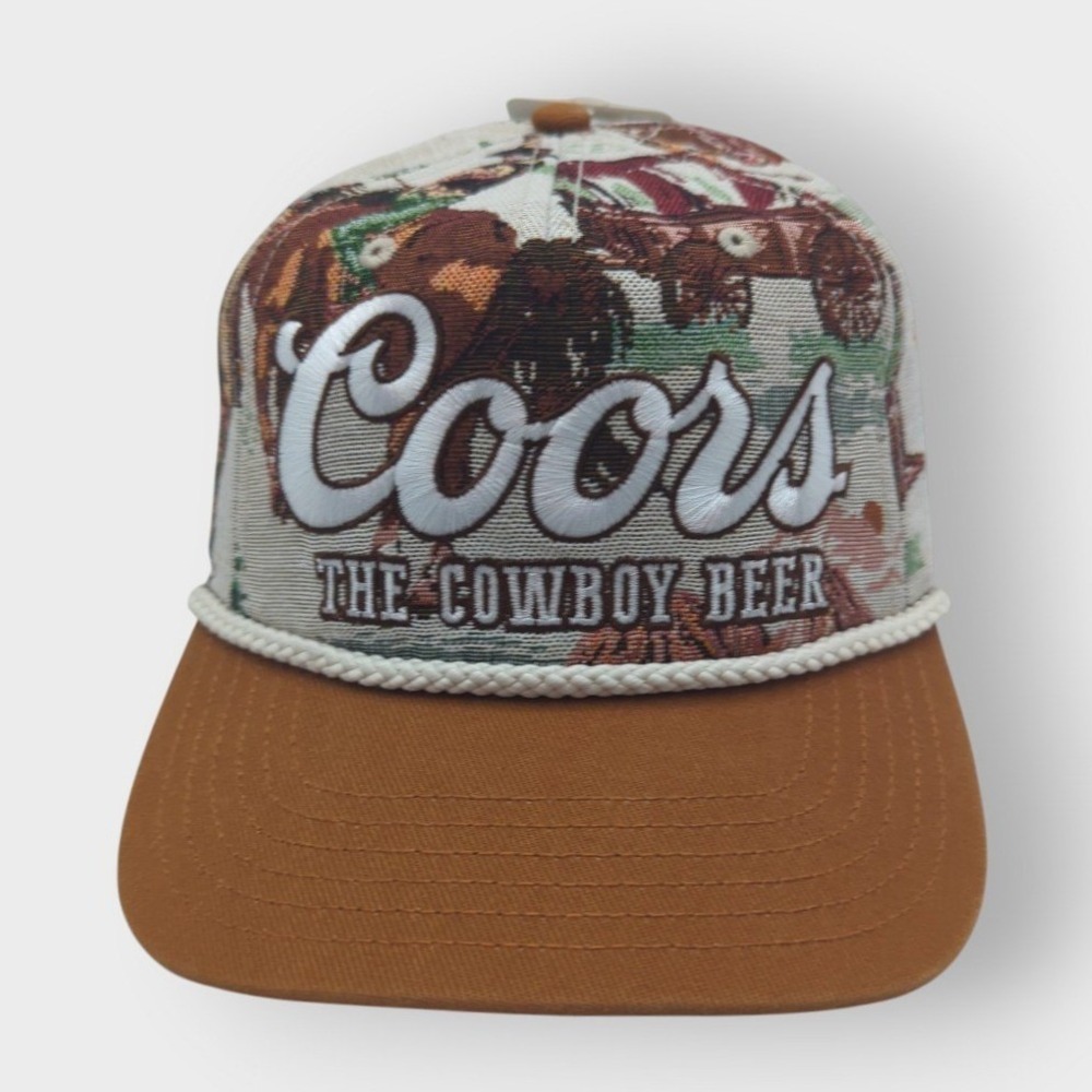 Coors Banquet The Cowboy Beer Woven Tapestry Snapback Hat Brown Tan Rope Cap